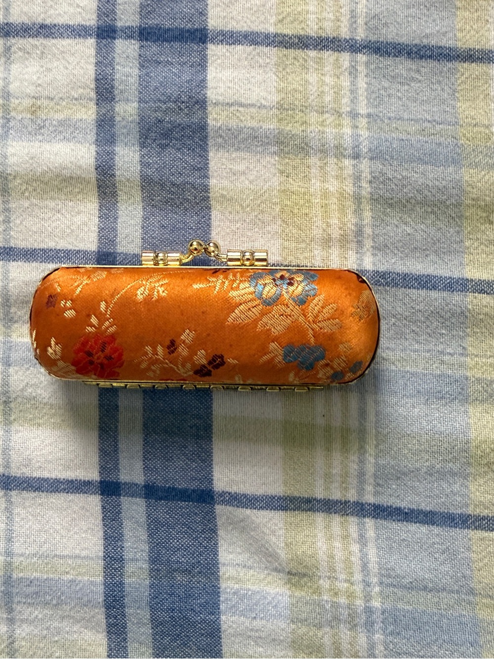 Orange Floral Satin Clutch with Gold Frame
